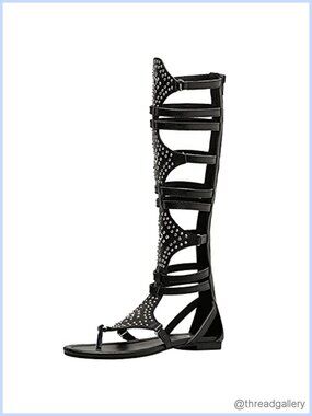 Women's Faux Leather Gladiator Sandals Rivets Studded Strappy Zip Thong Flat